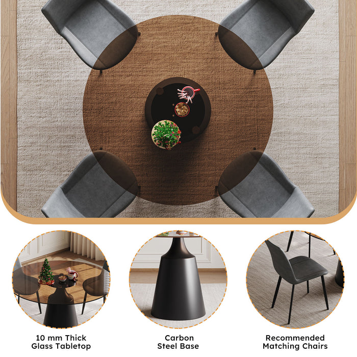 Round Dining Table And 4 Chair Set With Ergonomic Chairs - Black