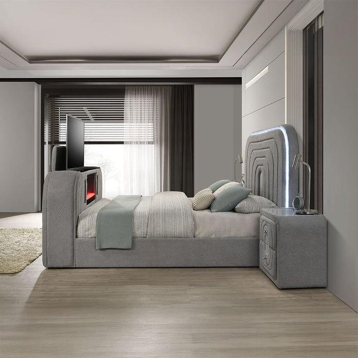 Shelyn - Bed With Led, TV Stand, Fireplace & Bluetooth