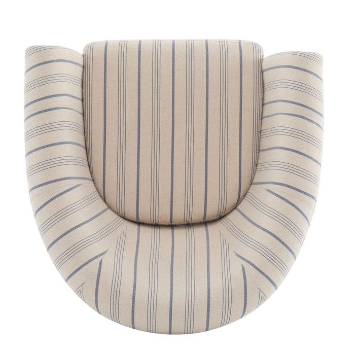 Modern Barrel Fabric Striped Barrel Chair With Channel Stitching - Beige / Blue Stripe