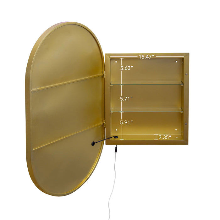 Oval Medicine Cabinet Mirror Bathroom Mirror With Storage Wall Mounted Medicine Mirror Cabinet With LED - Golden