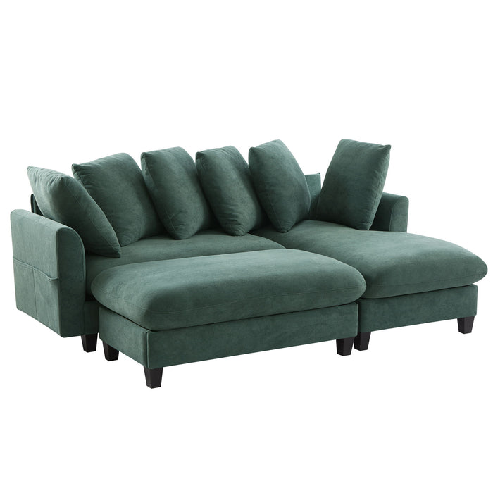 Upholstered L Shaped Sectional Sofa With Storage, Movable Ottoman, And 6 Throw Pillows