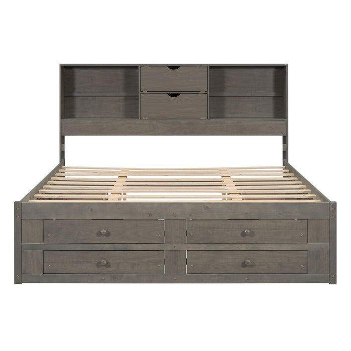 Platform Bed With Storage Headboard And 8 Drawers