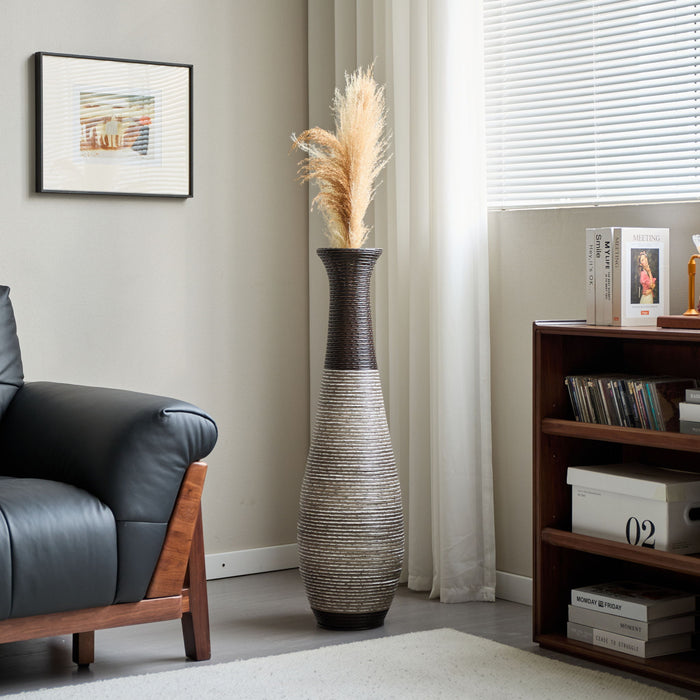 Tall Standing Designer Floor Vase Durable Artificial Rattan Elegant 2 Tone Finish Ideal Decor Accent For Living Room, Bedroom, Entryway Stylish Home Decor Statement Piece - Black / Gray