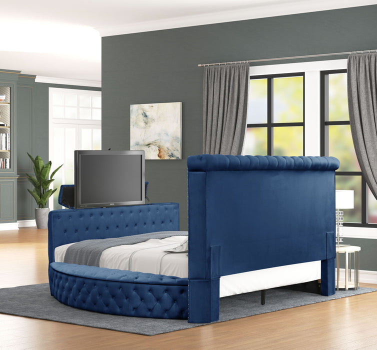 Maya Modern Style Crystal Tufted King 5 Piece Bed Room Set Made With Wood In Blue