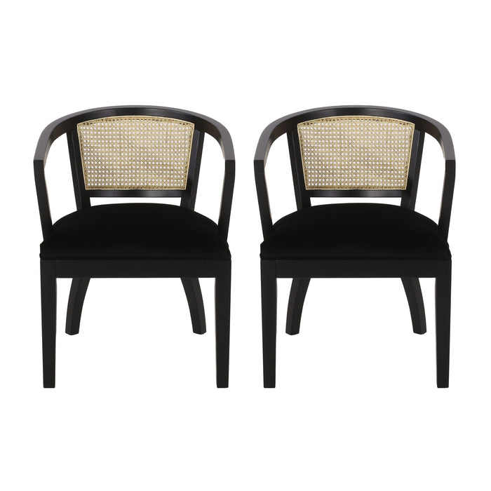 Elegant Dining Chair With Cane Web Backrests And Velvet Upholstery
