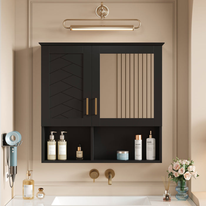 2 In 1 Wall-Mounted Mirror Cabinet With Adjustable Shelves, Soft-Close Doors, High-Definition Mirror & Storage