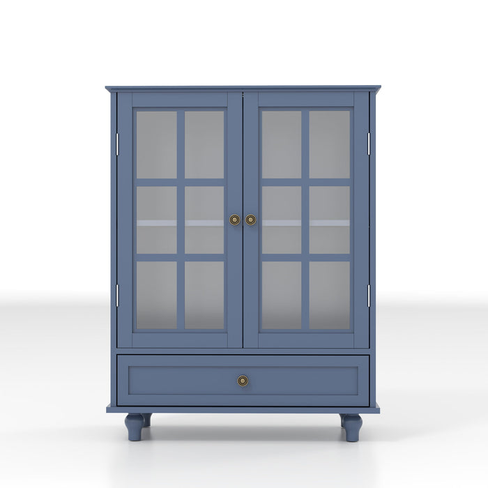 Minimalist Buffet Cabinet With Double Glass Doors And Drawer