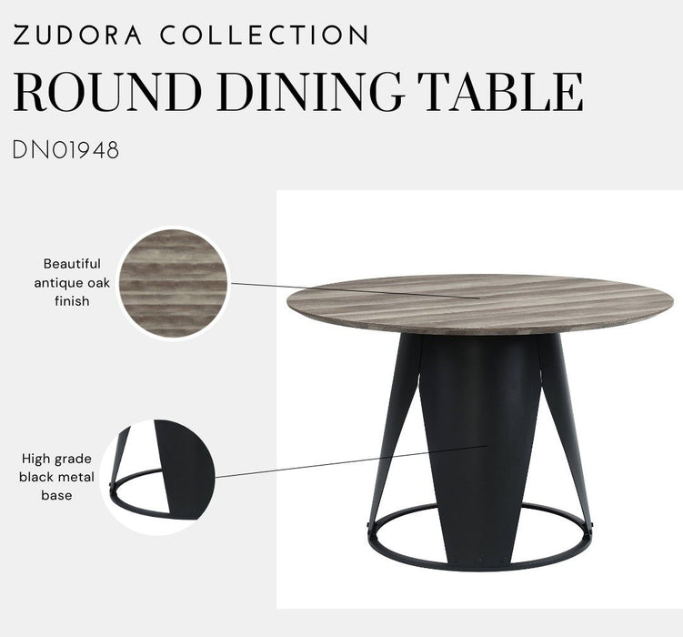 Acme Zudora Round Dining Table, Antique Oak & Black Finish
