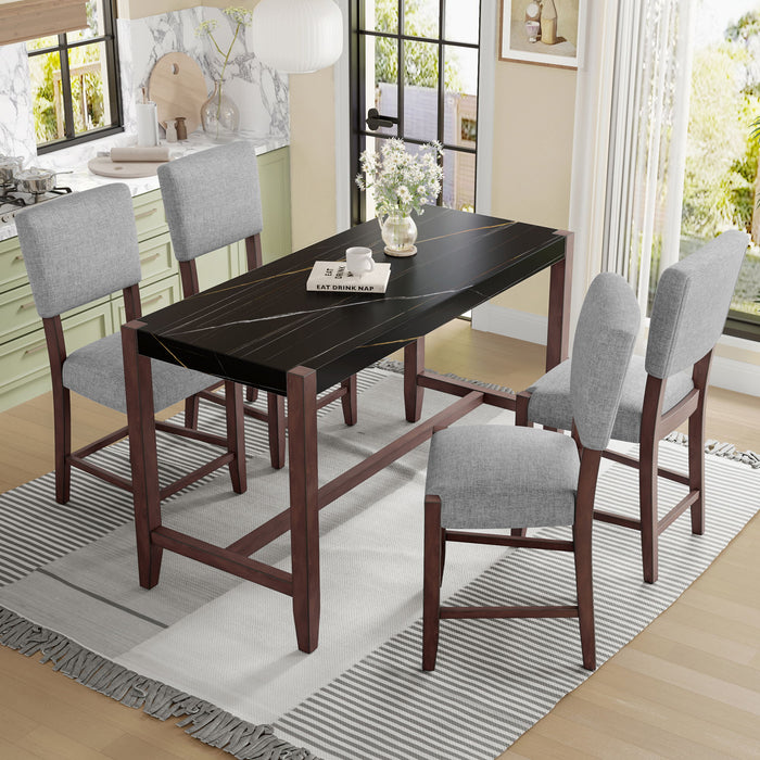5 Piece Counter Height Dining Set, Bar Table With 4 Upholstered Chairs
