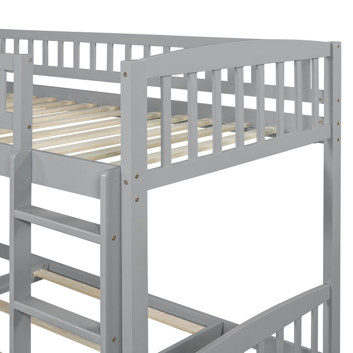 Twin Over Twin Classic Bunk Bed With Slide And Ladder - Gray