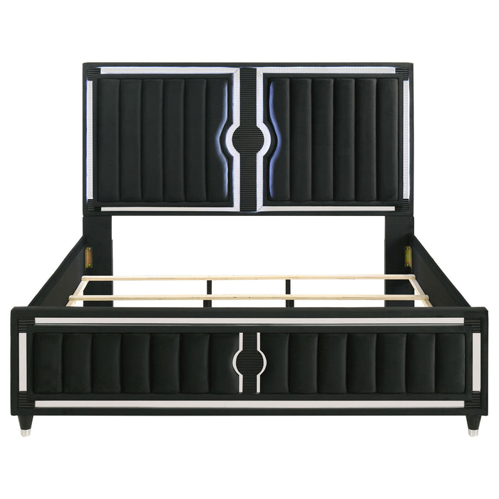 Ravenne Velvet Upholstered Eastern King LED Panel Bed Black