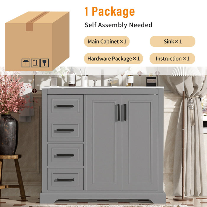 Bathroom Vanity With Sink, Soft Close Doors, Adjustable Shelf & 3 Drawers