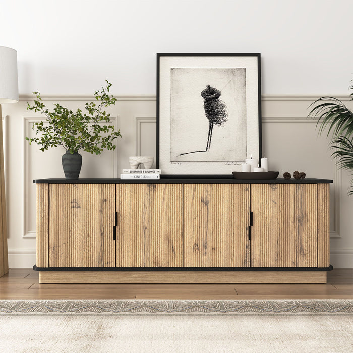 Grain 4 Door TV Cabinet, An Ideal Choice For TV And Item Storage In Modern Homes, A Perfect Blend Of Nordic And Modern Minimalist Styles - Black