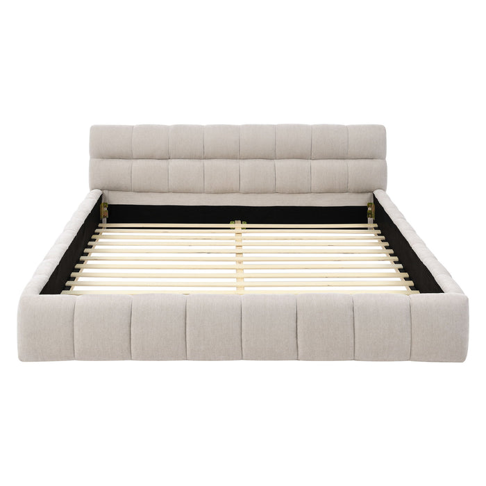Modern Platform Bed Frame With Thick Chenille Fabric