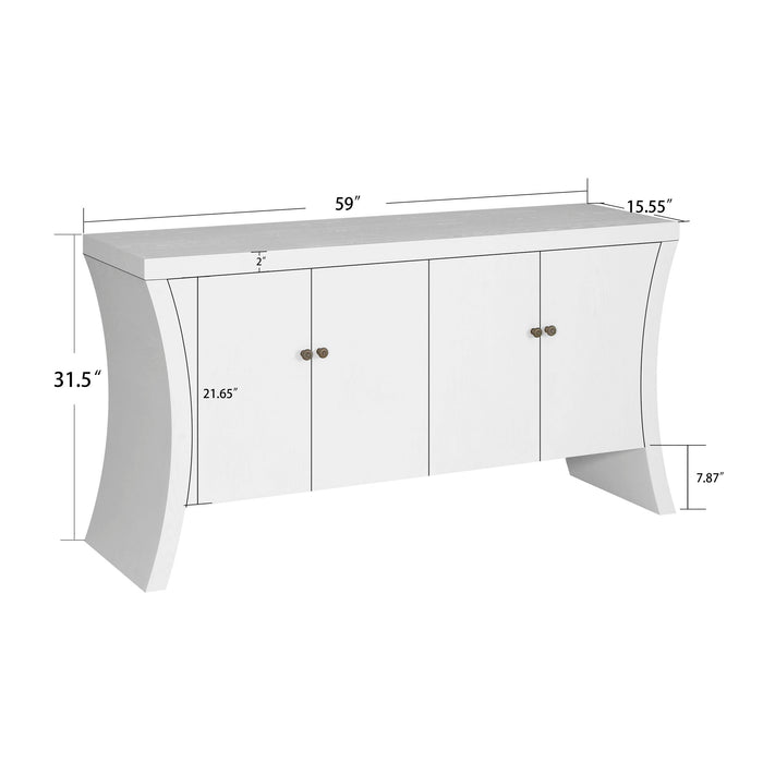 Refined Industrial 4 Door Credenza With Arc Legs & Bronze Clasps