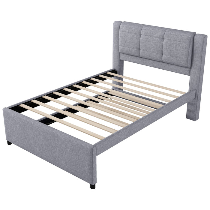 Upholstery Platform Bed With Trundle,Trundle Can Be Flat Or Erected