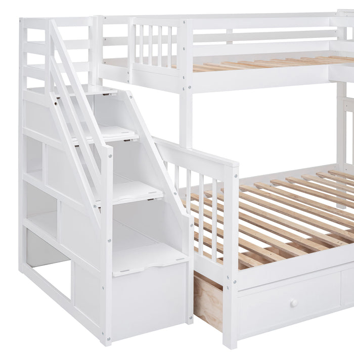 L Shaped Bunk Bed With 3 Drawers, Portable Desk And Wardrobe