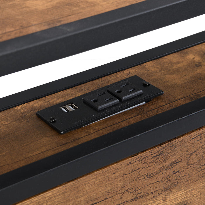 Platform Bed Frame With Wooden Headboard And Footboard, USB Liner