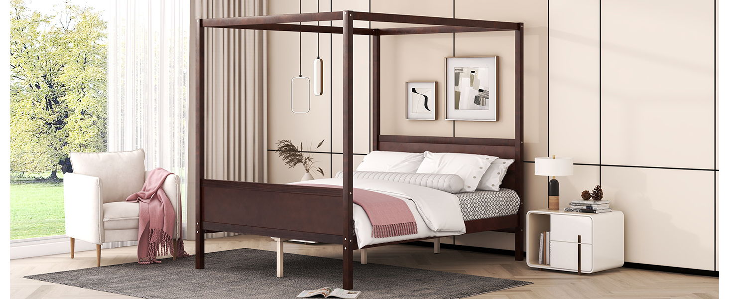 Canopy Platform Bed With Headboard And Footboard, Slat Support Leg