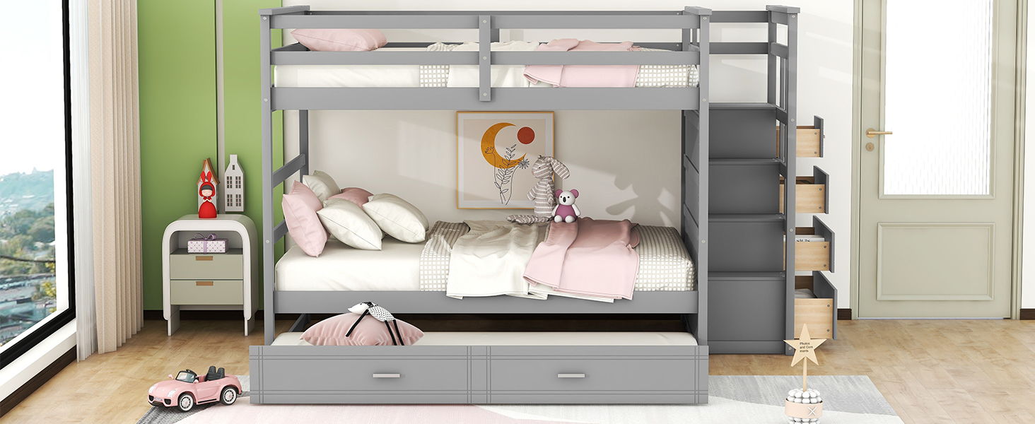 Bunk Bed With Twin Size Trundle And Staircase