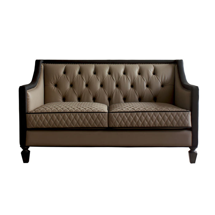 House Beatrice - Loveseat With 3 Pillows - Tan Synthetic Leather , Black Synthetic Leather & Charcoal