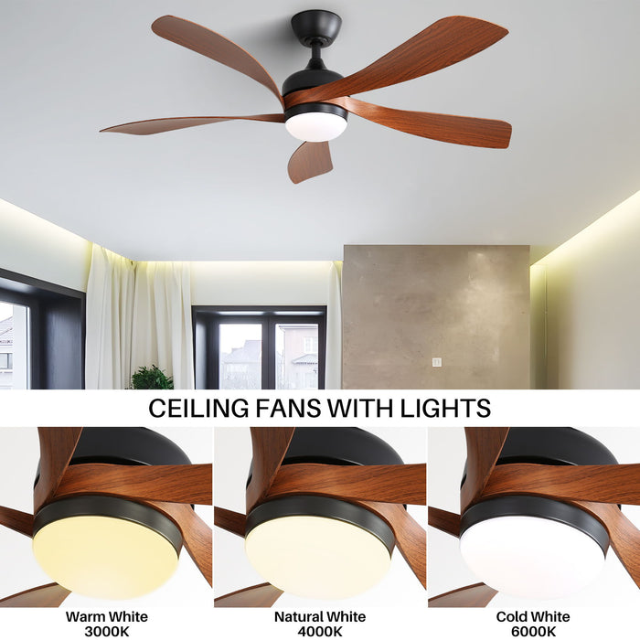 52" Indoor Ceiling Fan With 3 Color Dimmable LED Light Blades, Reversible DC Motor, Remote Control