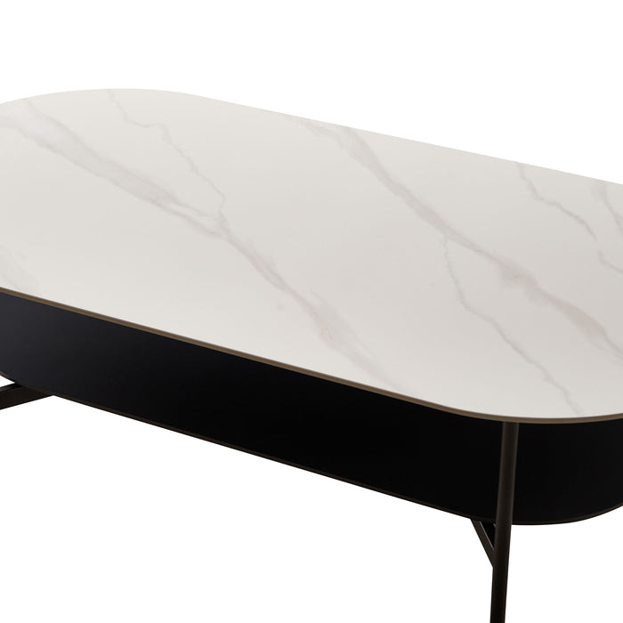 Contemporary Coffee Table Sintered Stone Surface With Ceramic Finish Double Layer Design Base Matte Shelf Modern Living Room Center Table - White / Gray