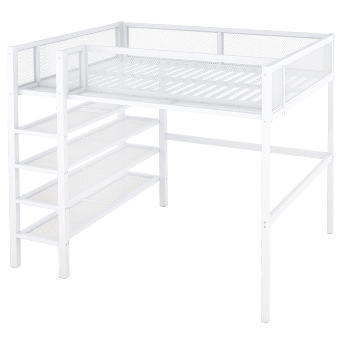 Loft Bed With 4 Tier Shelves And Storage