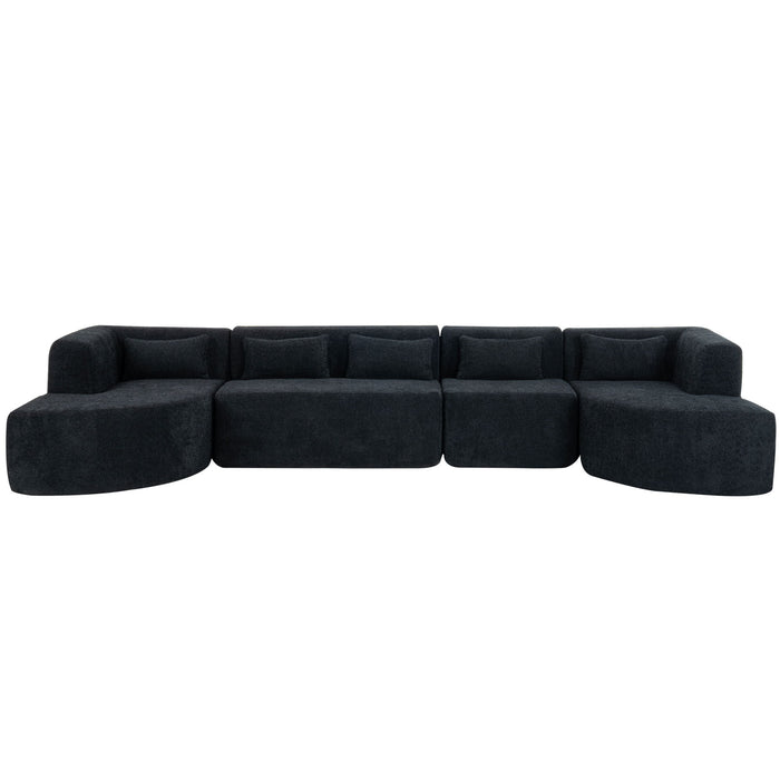 Upholstered Sofa Free Combined Sofa Couch With 2 Chaise Lounge And Five Back Pillows For Living Room