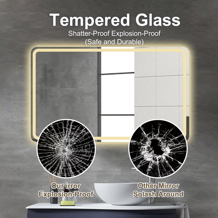 LED Bathroom Mirror Vanity Mirrors With Front Lights Wall Mounted Anti-Fog Frameless Make Up Mirror With Light Copper Free Silver Mirror Horizontal Or Vertical - Silver