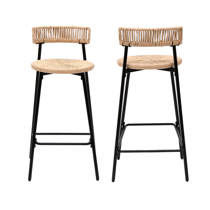 Boho Style Handwoven Paper Rope Counter Stools (Set of 2)