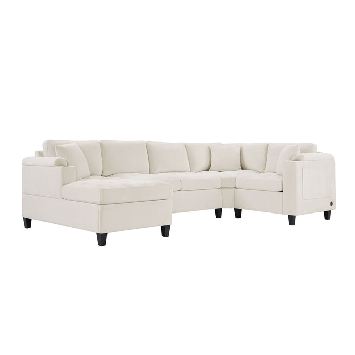 U Shaped Sectional Sofa, Corner Living Room Couch With Built In Cup Holders, Storage, USB Ports