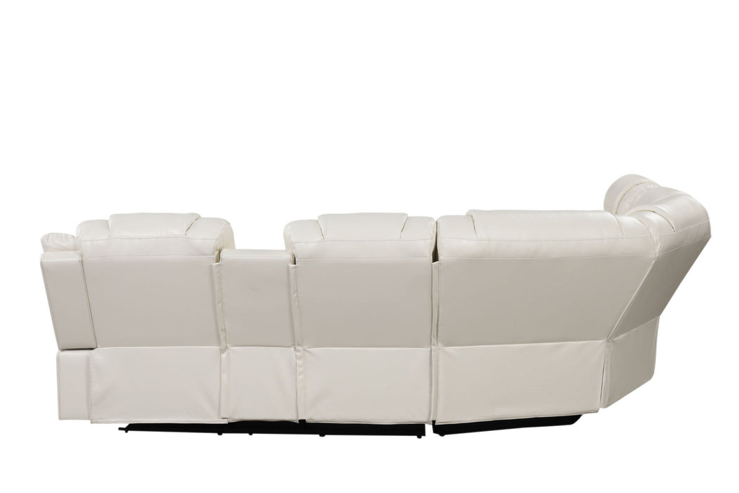 Challenger Modern Style Recliner Sectional Sofa, Built In USB - C Ports & Bluetooth, Made With Wood & Faux Leather In Ice