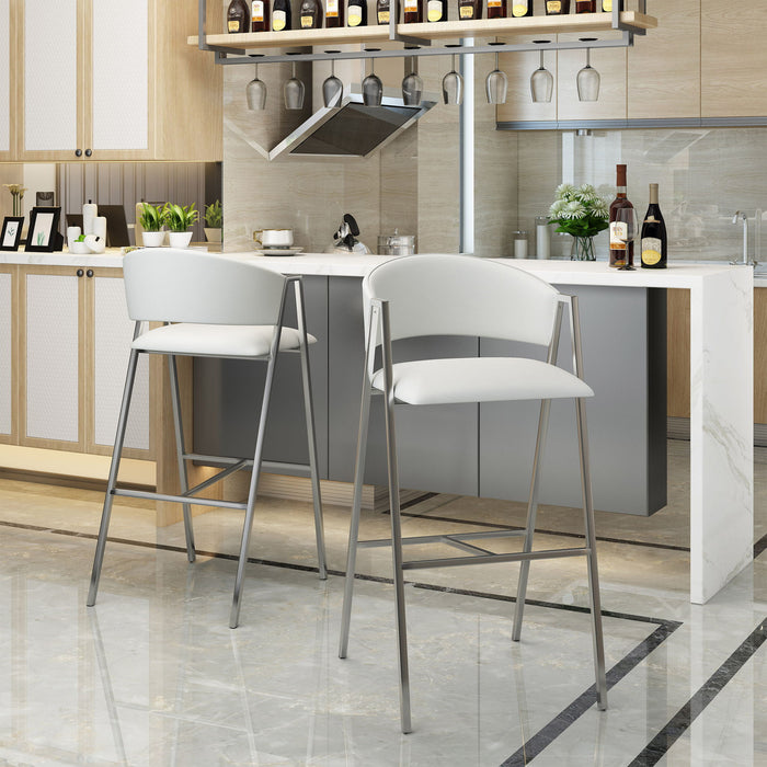 Modern Bar Stools With Low Back And Arms And Durable Metal Frame (Set of 2) - Ivory