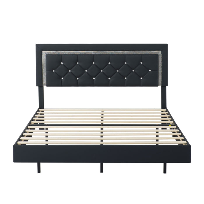 Platform Bed Frame With Adjustable Upholstered Headboard, RGB LED Lights, No Box Spring Needed