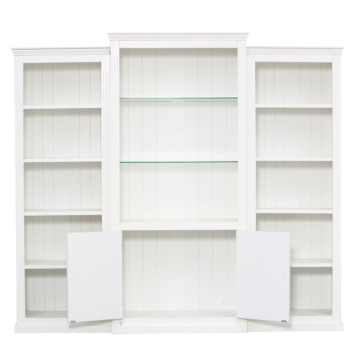 Retro Style 3 Piece Bookcase Display Cabinet With Adjustable LED Lighting, Tempered Glass Shelves - White