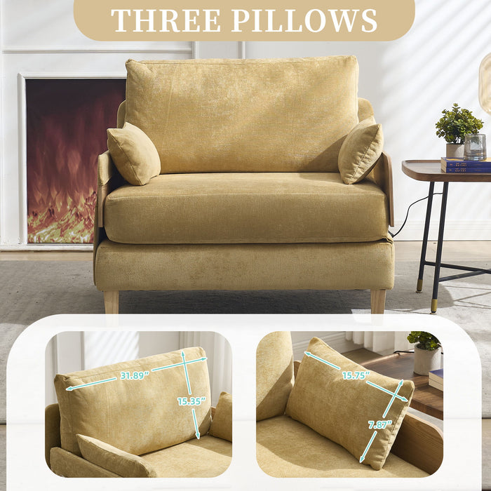 Mid Century Modern Foldable Sofa Bed, 3 In 1 Convertible Sleeper With 3 Pillows