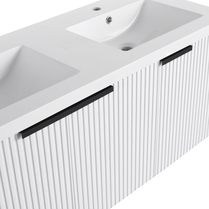 Contemporary Wall Mounted Bathroom Vanity With Resin Double Sink