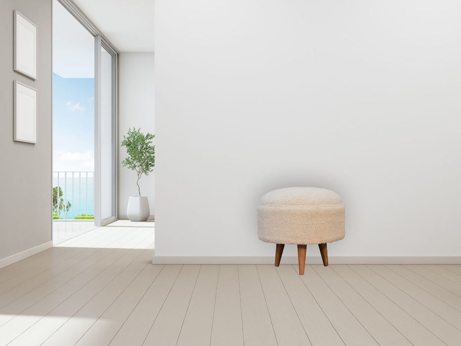 Boucle Rounded Footstool - Oak