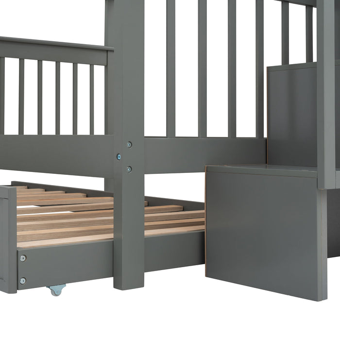 Stairway Bunk Bed With Storage And Guard Rail For Bedroom