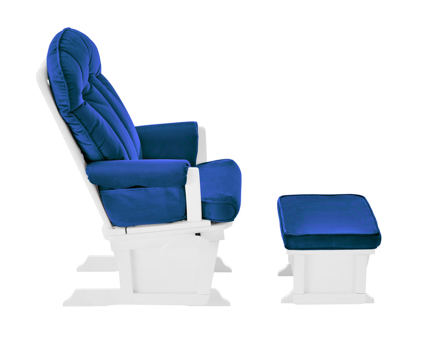 Victoria Glider And Ottoman White Wood And Navy Fabric