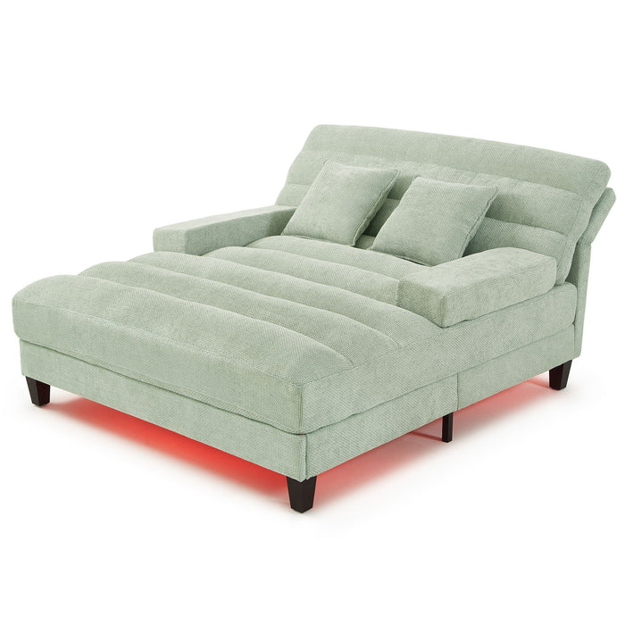 Chaise Bed Lounge Sofa Chair With Adjustable Backrest And LED Light Strip - Green