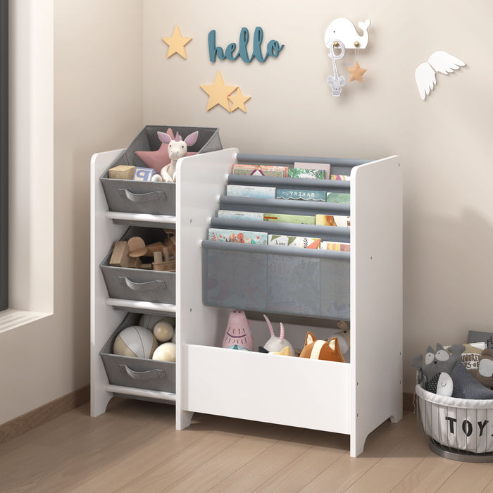 Bookshelf And Toy Storage Organizer, Multifunctional 4 Tier With 3 Collapsible Drawers - White