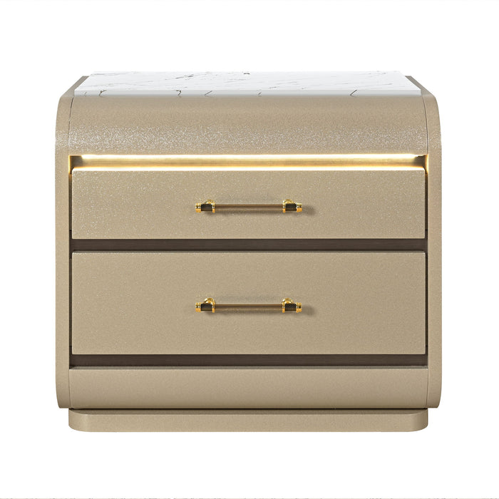 Gigi - Nightstand With LED Lighting For Bedroom Storage - Gold