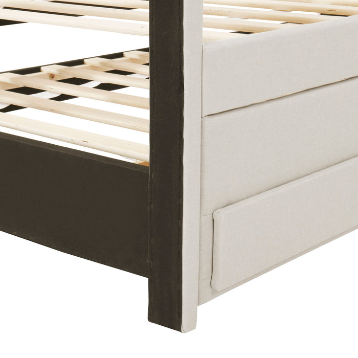 Upholstered Platform Bed With Twin Size Trundle And 3 Drawers