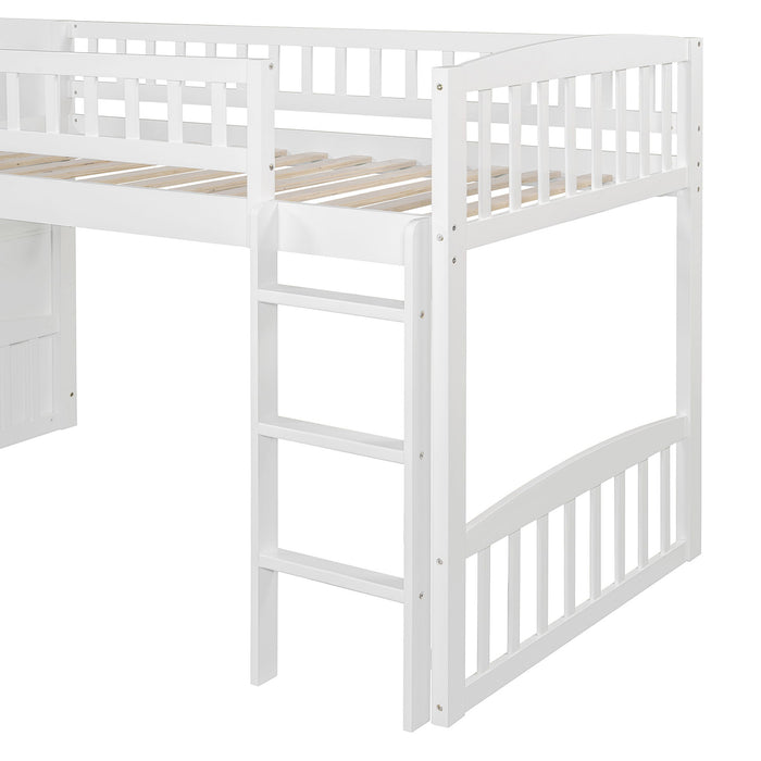 Loft Stairway Bed With 2 Drawers, Convertible Ladder And Slide