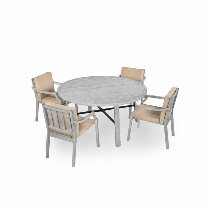 Outdoor Wooden Dinning Set With An Umbrella Hole And Removable Cushions For Patio