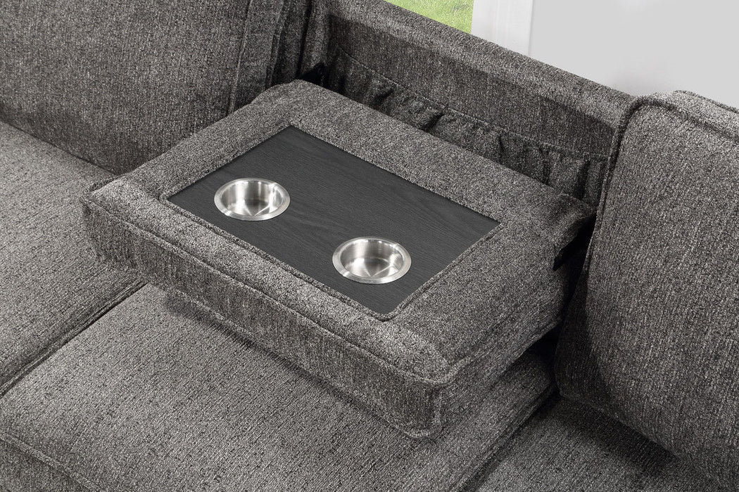 Estelle - Fabric Reversible Sleeper Sectional With Storage Chaise Drop-Down Table 2 Cup Holders And 2 USB Ports