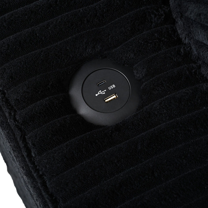 Oversized Loveseat Chaise With 2 USB Ports, 2 Cup Holders And 2 Throw Pillows