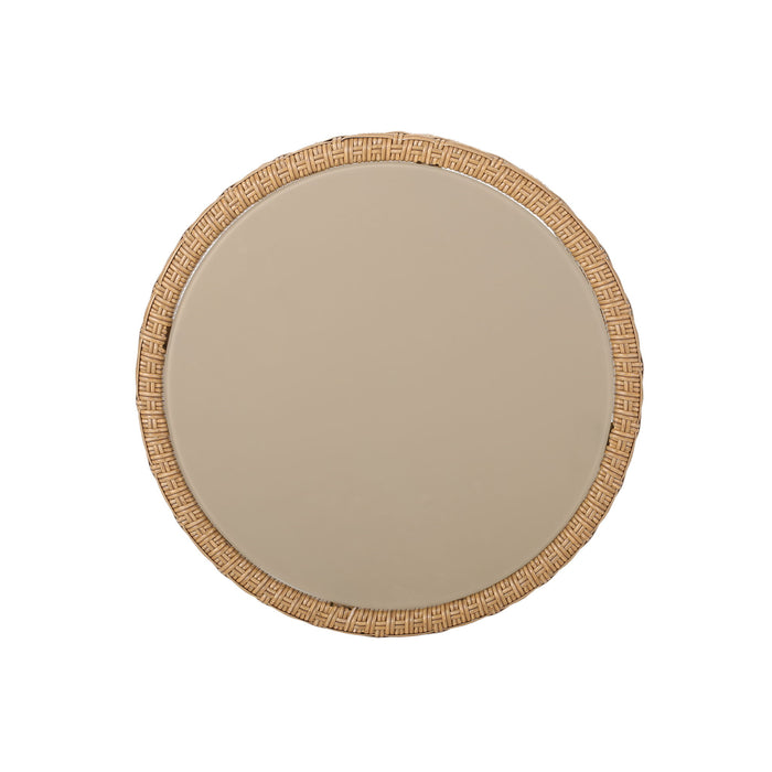 Outdoor Side Table With Tempered Glass Top And Rattan Wicker Cover - Light Brown